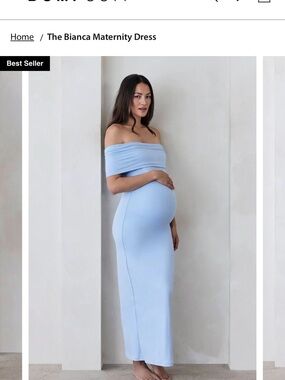 Maternity Off-Shoulder Maxi Dress in Light Blue